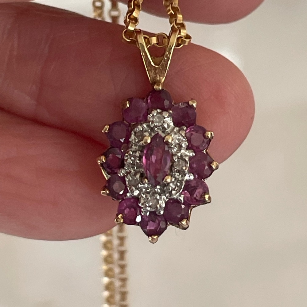 Antique Ruby Diamond Navette Pendant